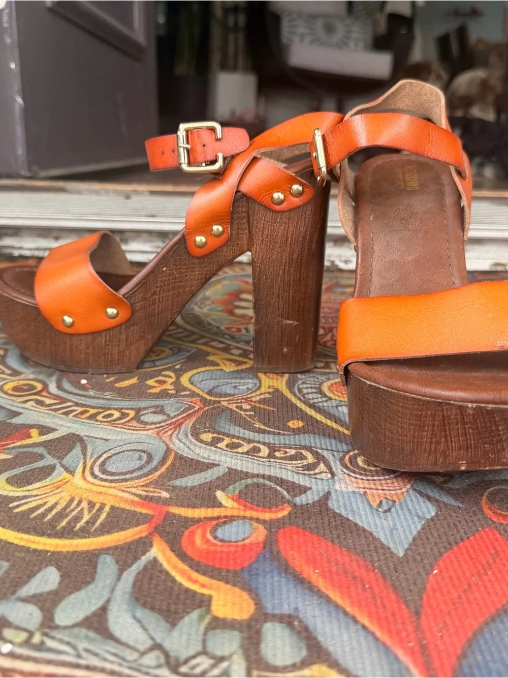 Mossimo Supply Co. Orange Leather Platform Sandals with Wood Heel